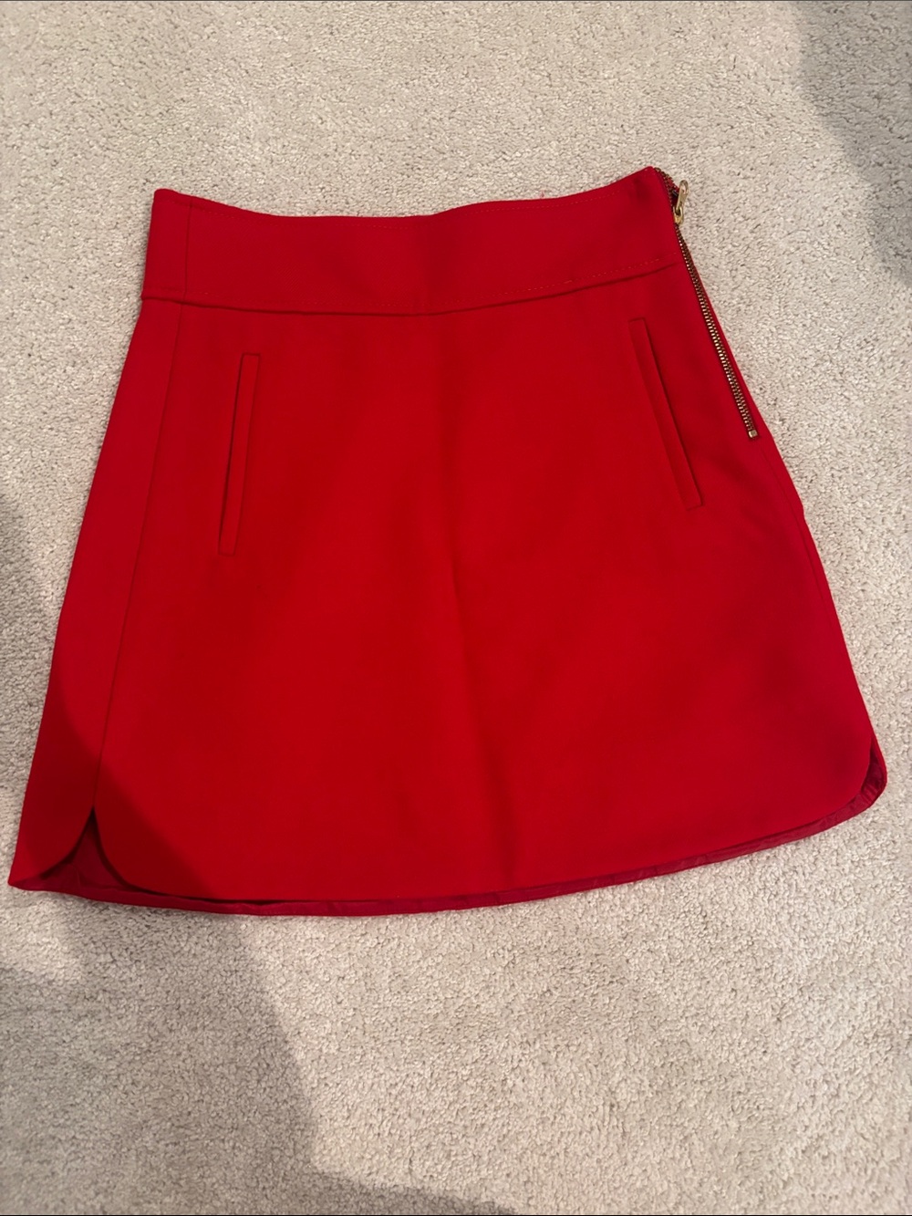 J. Crew Red Mini Skirt with Side Zip Detail